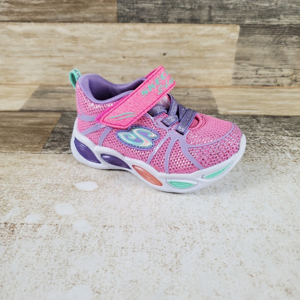 Skechers Shimmer Beams-Sporty Glow Kids Shoes Sz 5 Vibrant Pink Mesh 302042N